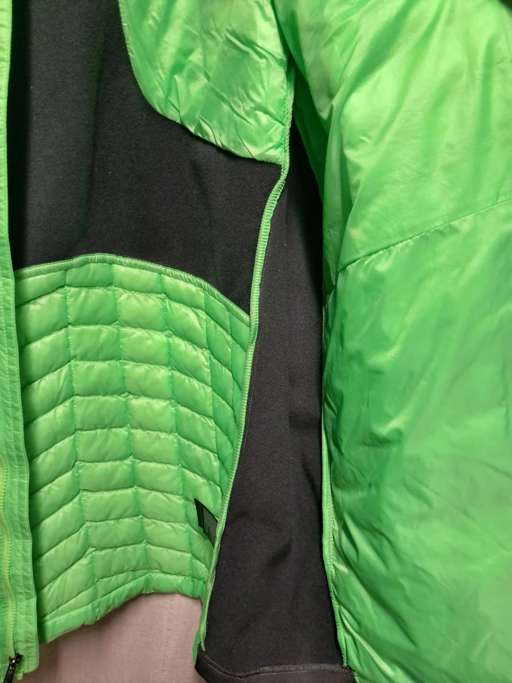 The North Face Neon Green Quilted Puffer Jacket with Charcoal Sleeves